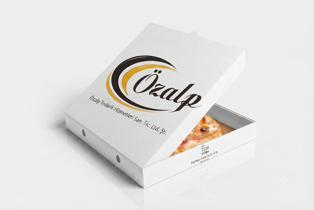 Baskılı beyaz pizza kutusu 