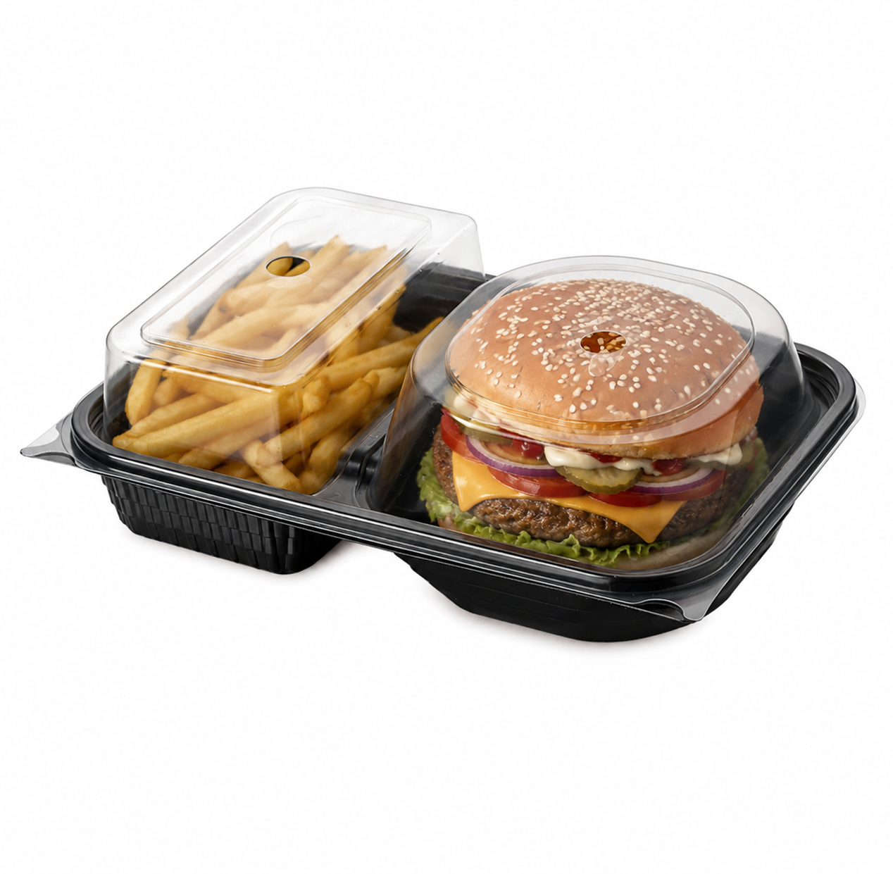 2 bölmeli siyah hamburger kabı 